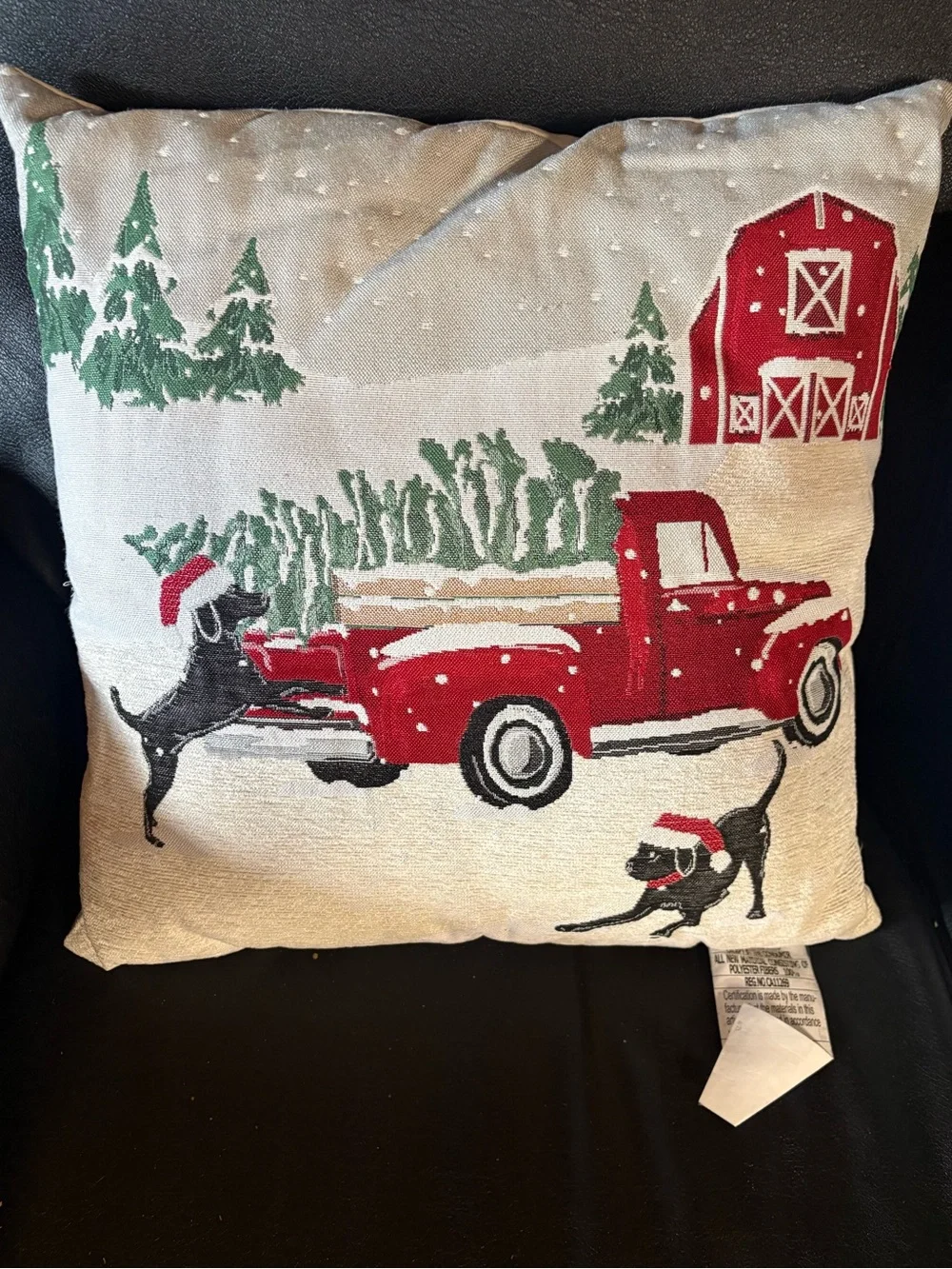 Holiday Red Truck Decorative Throw Pillow - Festive Farmhouse Accent large